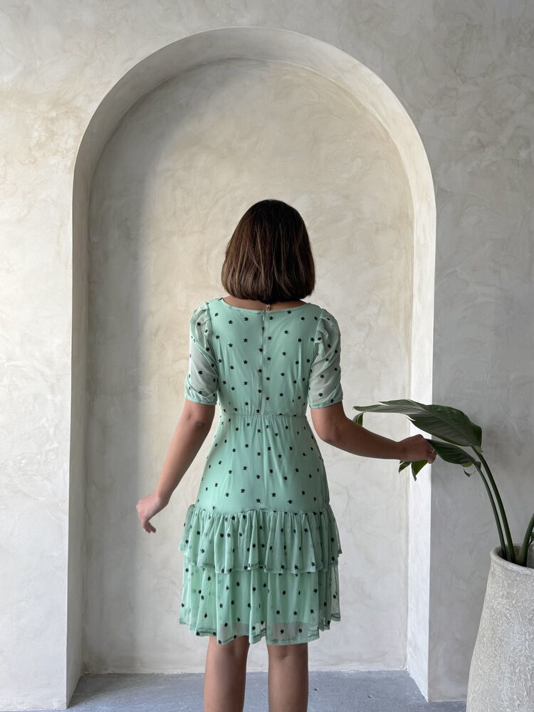 Rochie Topshow Çağla cu guler tip barcă, fustă florală, mânecă scurtă, en-gros