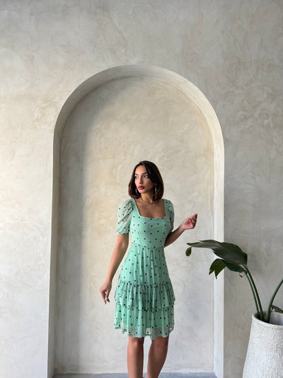 Rochie Topshow Çağla cu guler tip barcă, fustă florală, mânecă scurtă, en-gros