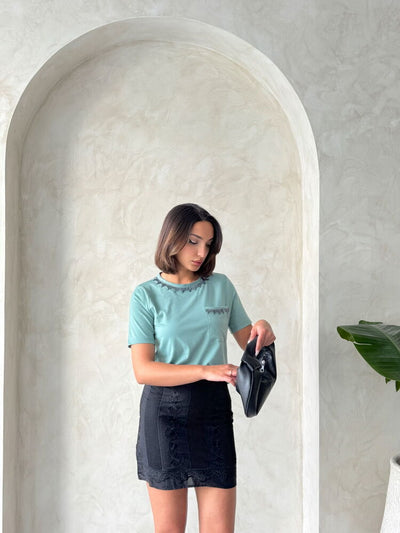 Topshow Çağla Embellished Chain Detail Wholesale T-shirt