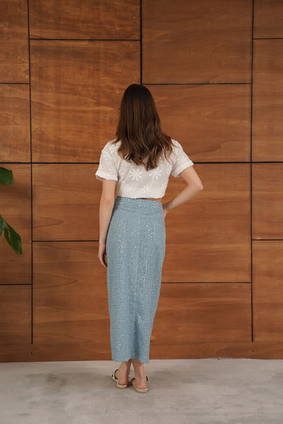 TOPSHOW Pattern 1 Blue Sequin Denim Wholesale Skirt | F1707