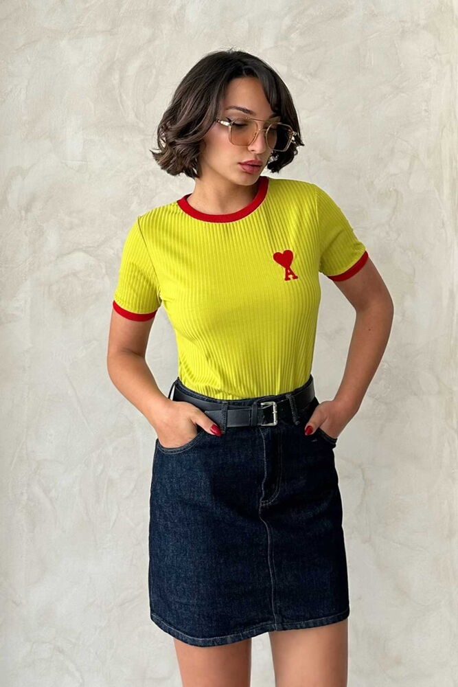 Tricou Topshow Roșu Fistic Brodat En-gros