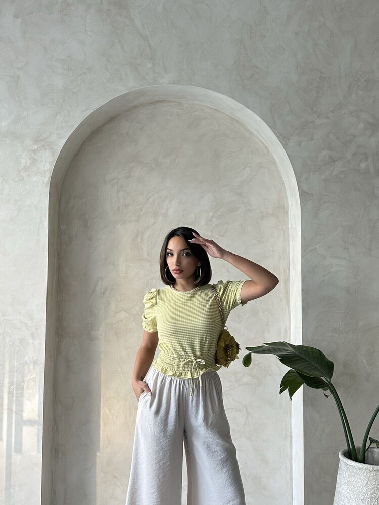 Bluză Topshow cu imprimeu de carouri verde fistic, en-gros