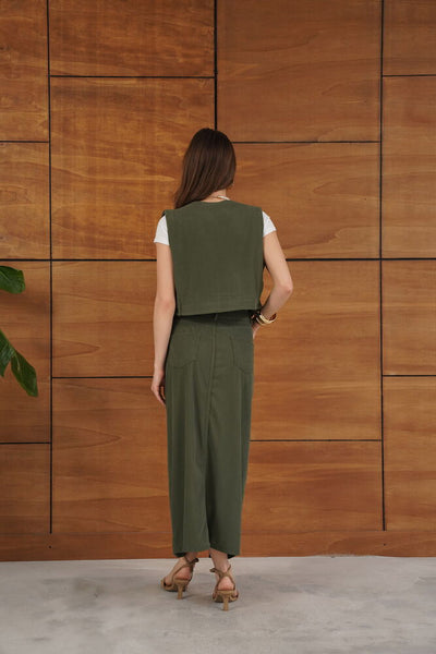 Topshow Ribbed Velvet Wholesale Skirt - Khaki | F2033
