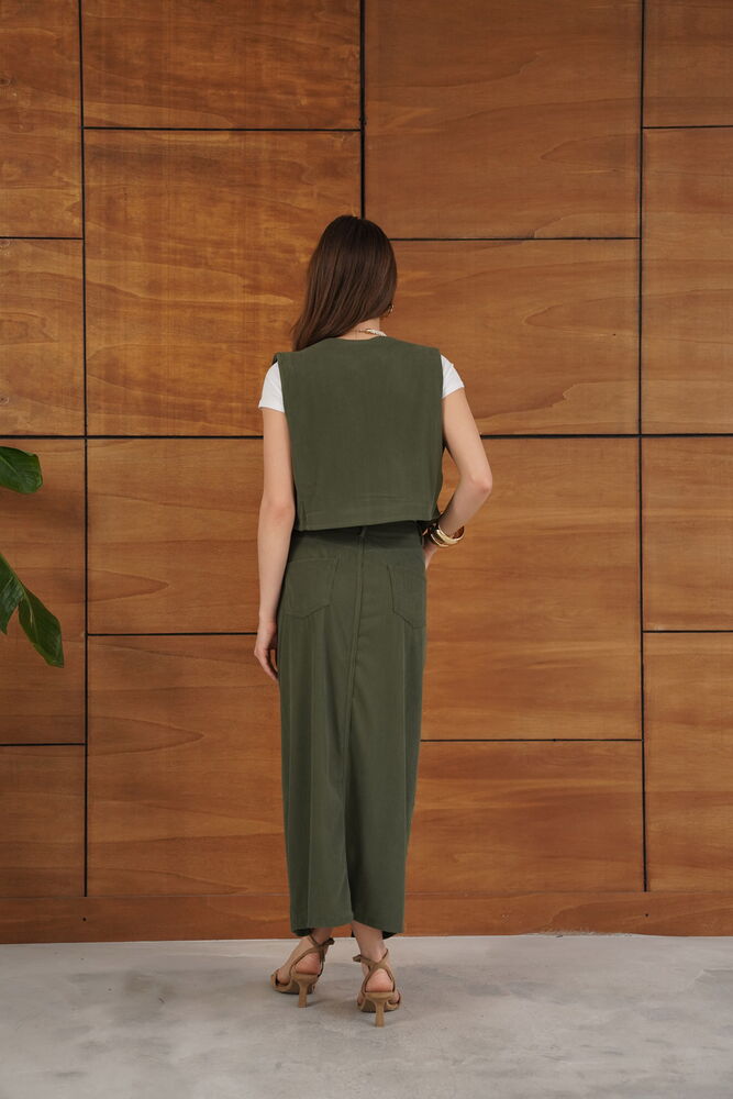 Topshow Ribbed Velvet Wholesale Skirt - Khaki | F2033