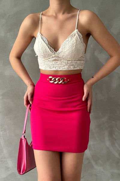Fustă până la genunchi cu bandă cu lanț, en-gros - Fuchsia | TOPSHOW
