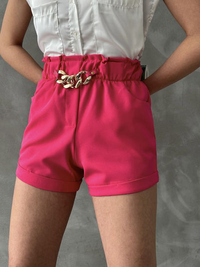 Pantaloni scurți Topshow Fuchsia cu curea, închidere cu inel și buzunare, en-gros