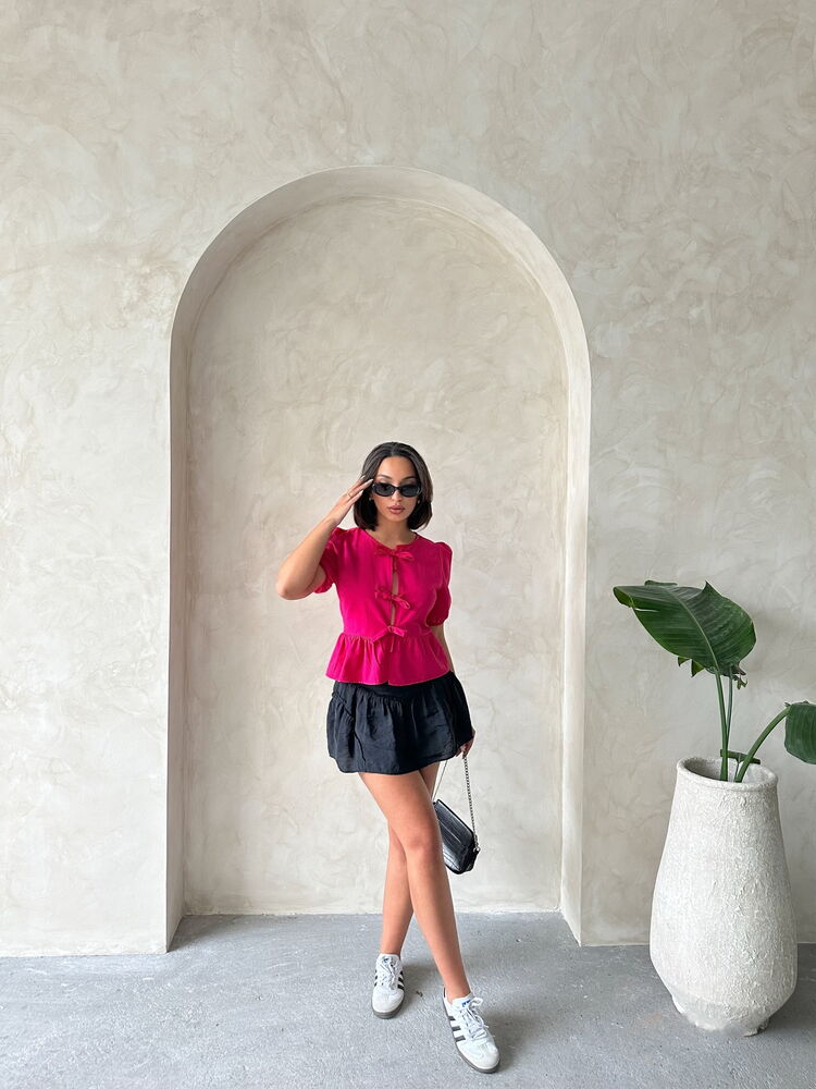 Topshow Fuchsia Front-Tie Poplin Wholesale Blouse