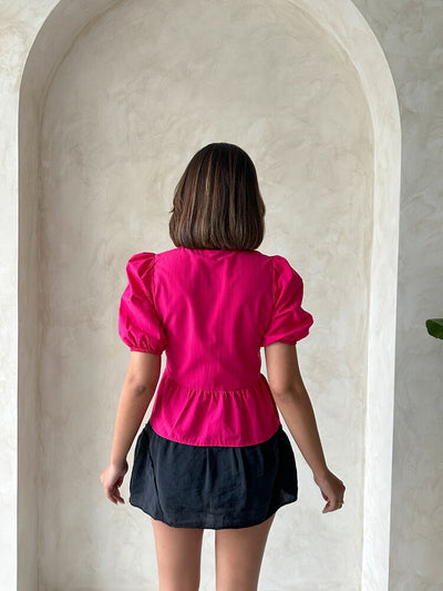 Topshow Fuchsia Front-Tie Poplin Wholesale Blouse