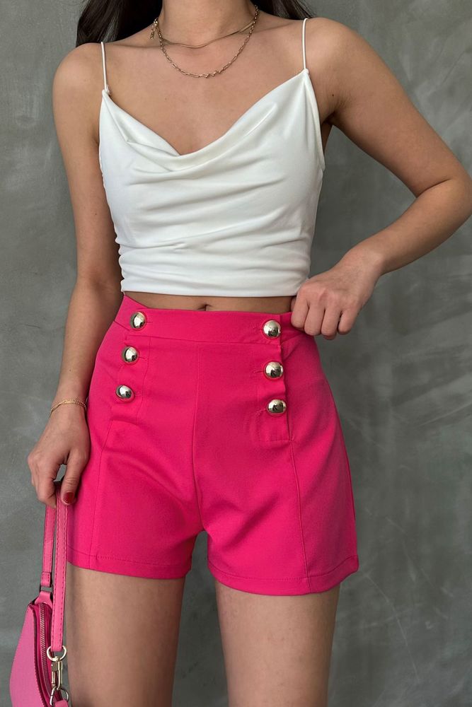 Pantaloni scurți Topshow Fuchsia cu nasturi decorativi, en-gros
