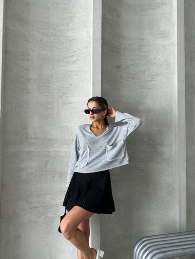 Shepherd Stitch Knit Wholesale Blouse - Grey
