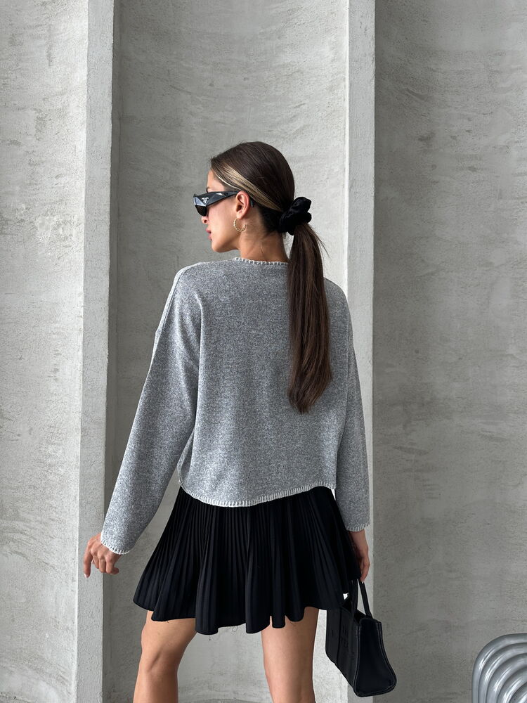 Shepherd Stitch Knit Wholesale Blouse - Grey