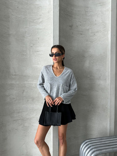 Shepherd Stitch Knit Wholesale Blouse - Grey