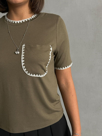 Topshow Haki Çoban Dikişli Toptan T-Shirt