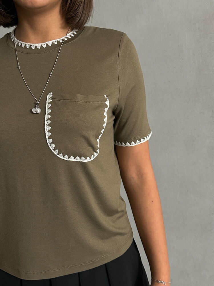 Topshow Haki Çoban Dikişli Toptan T-Shirt