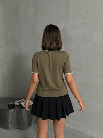 Topshow Haki Çoban Dikişli Toptan T-Shirt