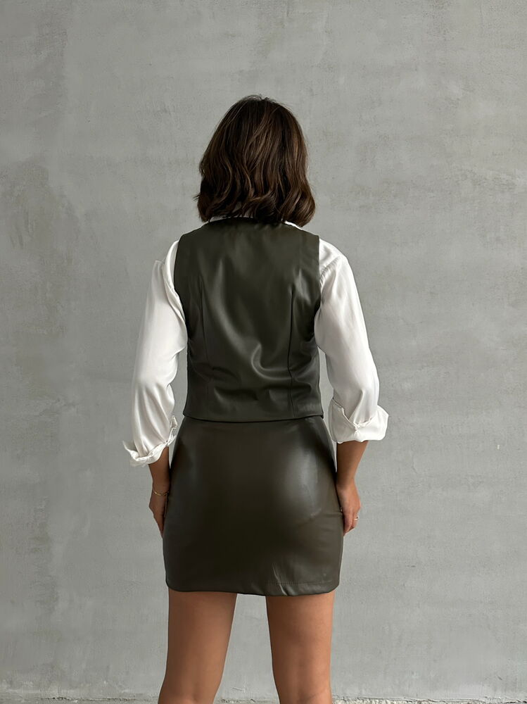 Buttoned Leather Wholesale Vest - Khaki