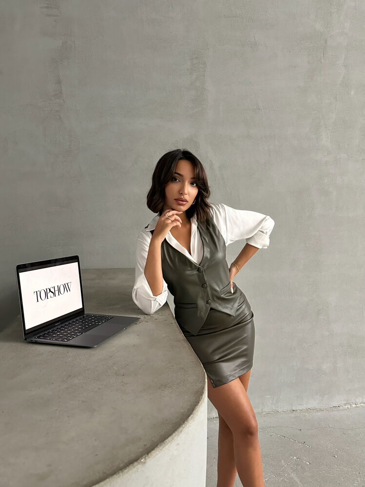 Buttoned Leather Wholesale Vest - Khaki