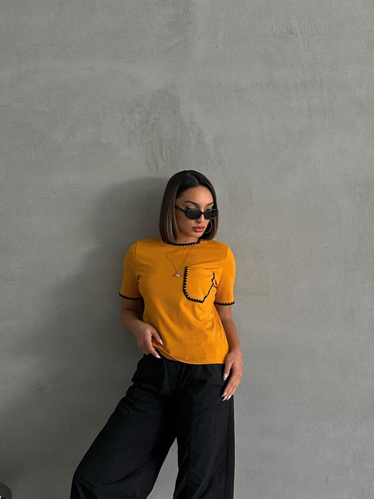 Topshow Hardal Çoban Dikişli Toptan T-Shirt