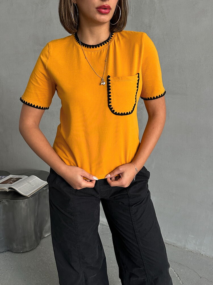 Topshow Hardal Çoban Dikişli Toptan T-Shirt