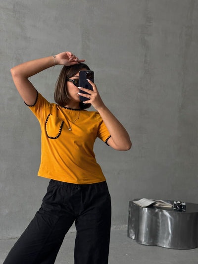 Topshow Hardal Çoban Dikişli Toptan T-Shirt