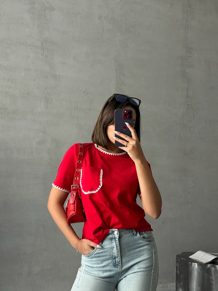 Topshow Kırmızı Çoban Dikişli Toptan T-Shirt