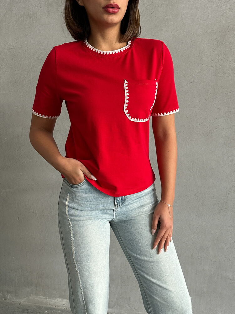 Topshow Kırmızı Çoban Dikişli Toptan T-Shirt
