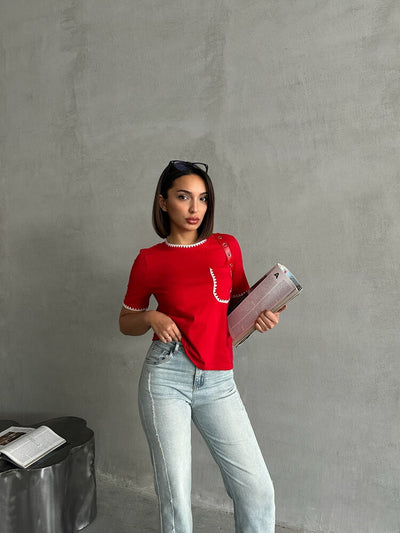 Topshow Kırmızı Çoban Dikişli Toptan T-Shirt