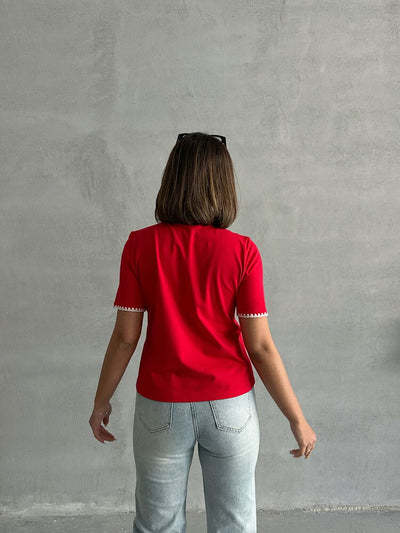 Topshow Kırmızı Çoban Dikişli Toptan T-Shirt