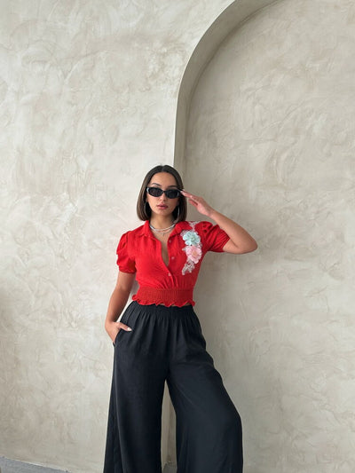 Cămăși Topshow Red Chest Floral Linen en-gros