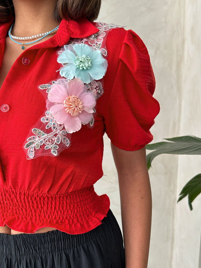 Cămăși Topshow Red Chest Floral Linen en-gros