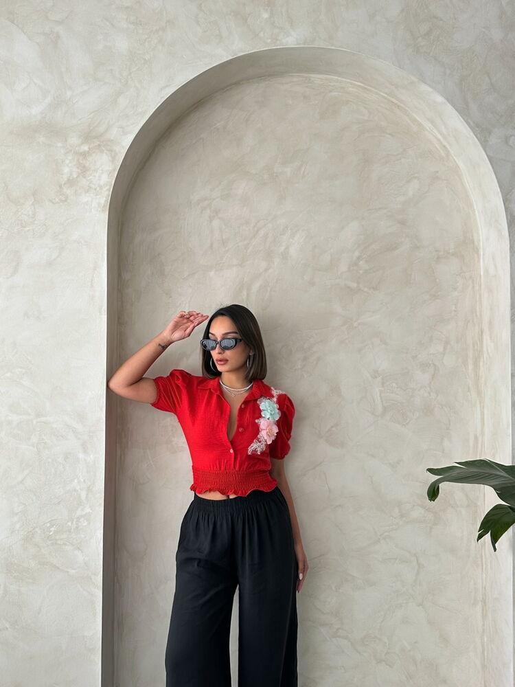 Cămăși Topshow Red Chest Floral Linen en-gros