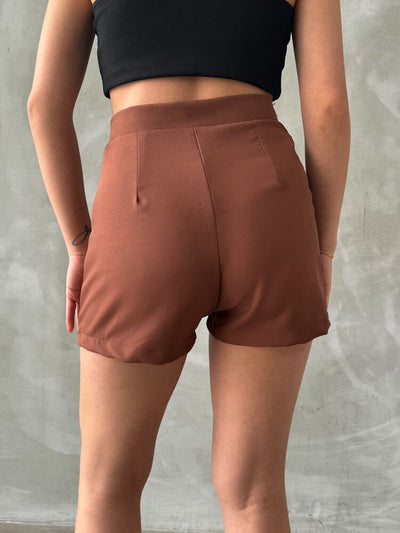 Topshow Dark Brown Decorative Button Wholesale Shorts