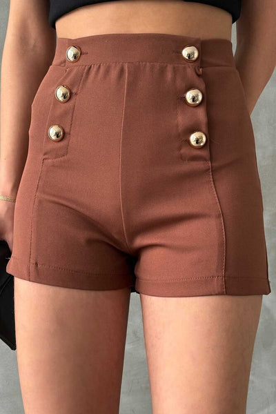 Topshow Dark Brown Decorative Button Wholesale Shorts