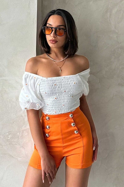 Bluză din șifon cu model crem și detaliu gipe Topshow, en-gros