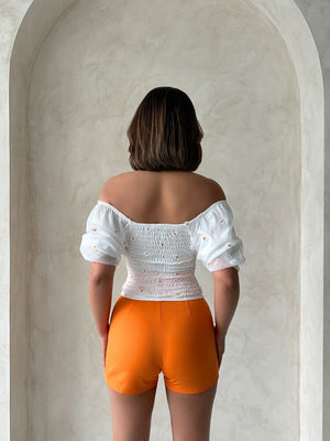 Topshow Krem Gipe Detaylı Desenli Şifon Toptan Bluz