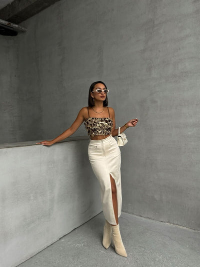 Topshow L. Fringed Leopard Print Wholesale Bustier