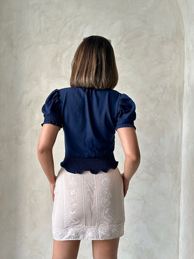 Topshow Navy Blue Patch Embroidered Wholesale Shirt