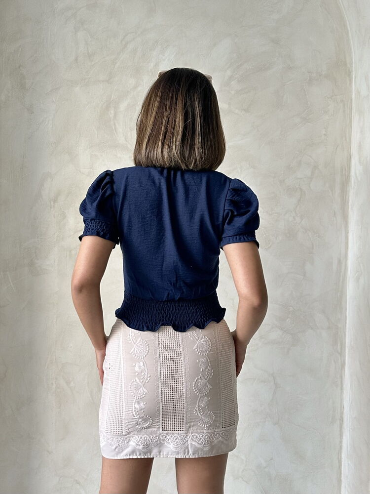 Topshow Navy Blue Patch Embroidered Wholesale Shirt