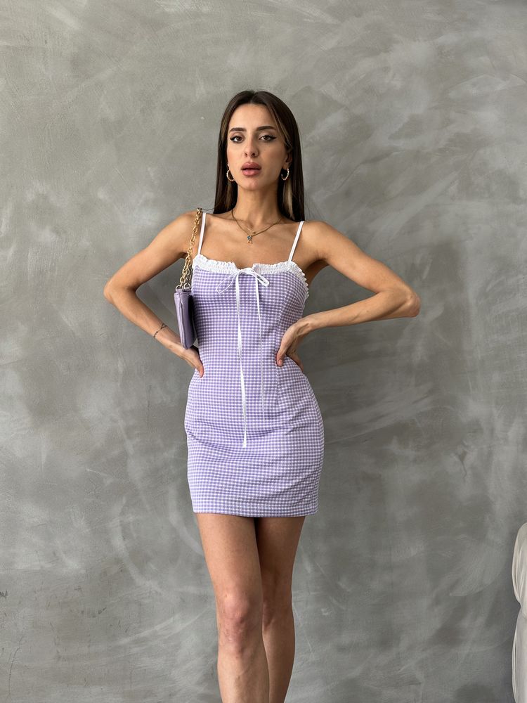 Topshow Lilac Gingham Wholesale Strappy Dress