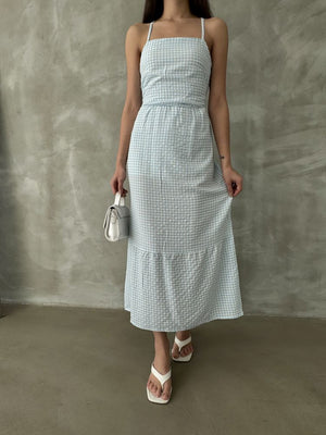 Topshow Mavi Askılı Bileğe Kadar Toptan Elbise