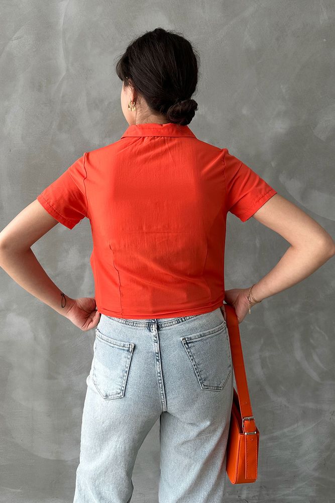 Topshow Orange Gipeli Ruched Front Wholesale Blouse