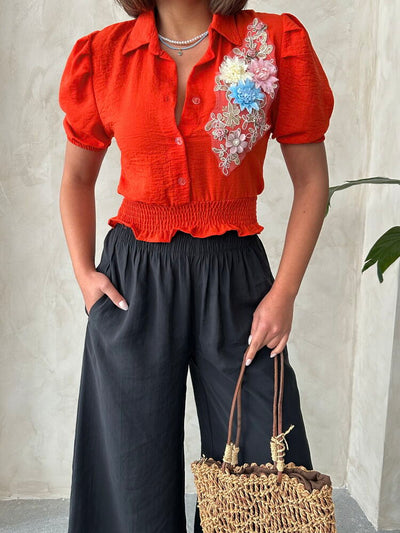 Cămăși en-gros cu imprimeu floral Orange Chest din in Topshow