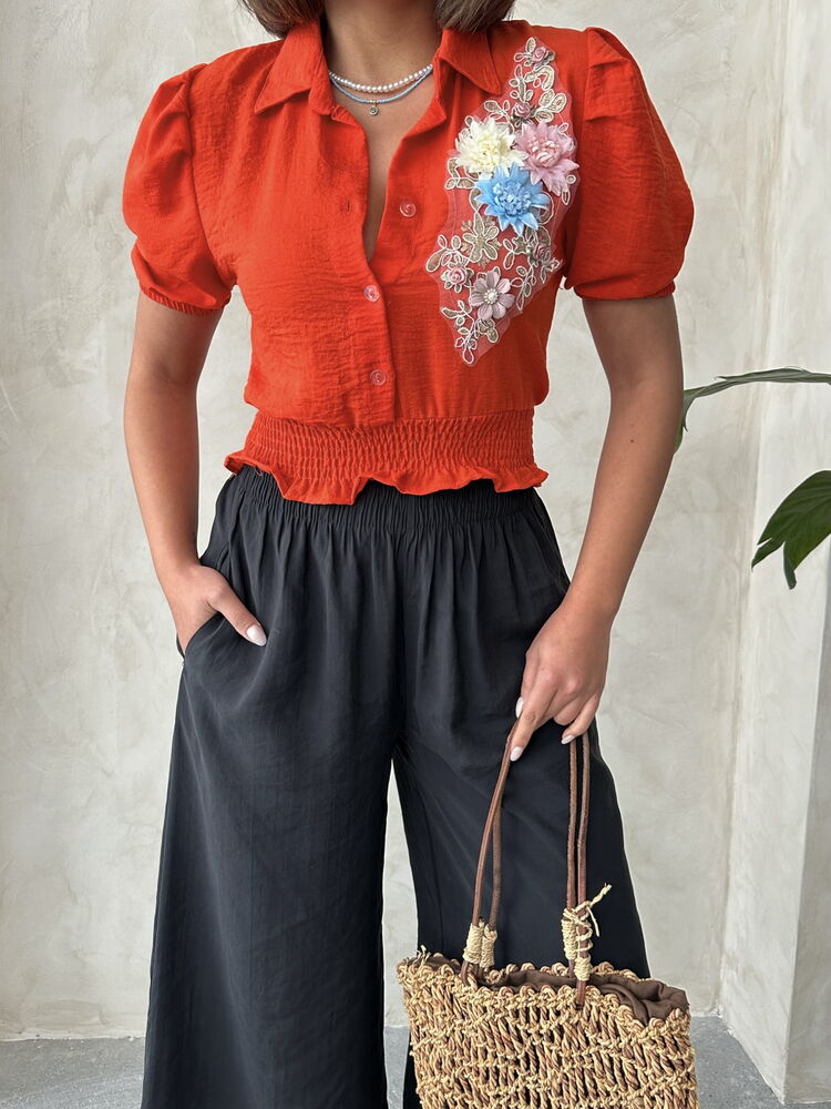 Cămăși en-gros cu imprimeu floral Orange Chest din in Topshow