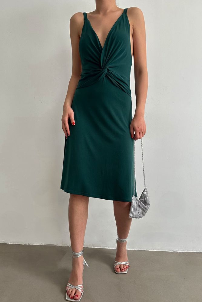 Topshow Petroleum Spaghetti Strap V-Neck Above-Knee Wholesale Dress