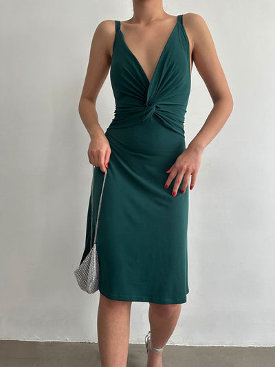 Topshow Petroleum Spaghetti Strap V-Neck Above-Knee Wholesale Dress