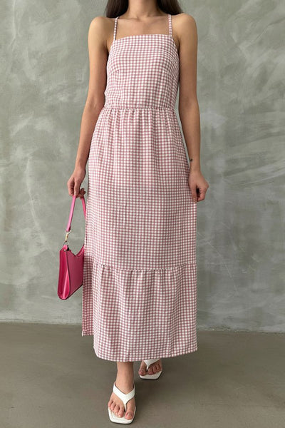 Rochie roz pudrată, lungime gleznă, cu bretele, Topshow, en-gros