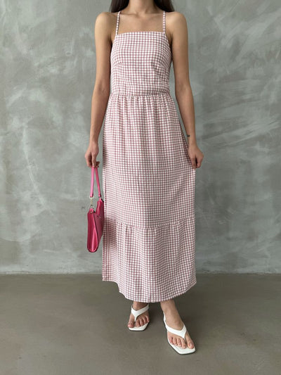 Rochie roz pudrată, lungime gleznă, cu bretele, Topshow, en-gros