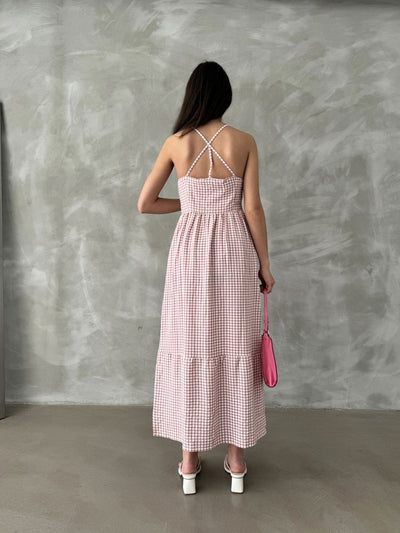 Rochie roz pudrată, lungime gleznă, cu bretele, Topshow, en-gros