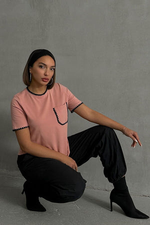 Topshow Pudra Çoban Dikişli Toptan T-Shirt
