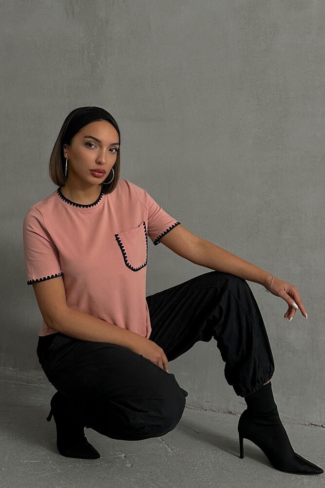 Topshow Pudra Çoban Dikişli Toptan T-Shirt